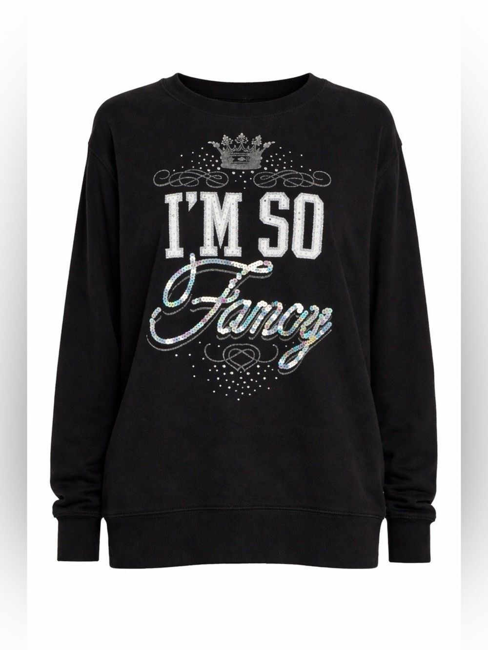 I'm So Fancy Black Sequin-Accent Crewneck Juicy Y2K Old School Sweatshirt